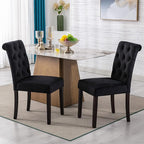 Velvet Dining Chairs Set of 2 Upholstered Dining Room Chairs Modern Tufted Accent Chairs Wooden Parsons Side Chairs for Home Kitchen Resturant, Black