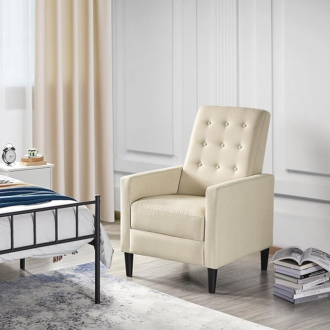 Yaheetech Fabric Recliner Chair Mid-Century Modern Recliner Adjustable Single Recliner Sofa with Thicker Seat Cushion Tufted Upholstered Sofa with Pocket Spring for Living Room Bedroom Beige