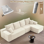 135" Cloud Sectional Couch with L-Shape Chaise, Modern Modular Comfy Sofa Chaise Longue, Upholstered Corduroy Couches Sleeper with Deep Seat for Living Room Bedroom, No Assembly Required, White