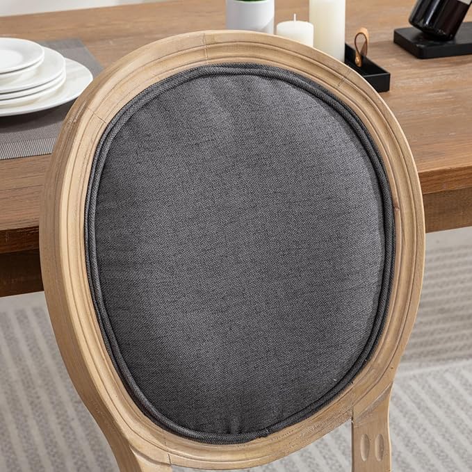 French Country Dining Chairs Set of 2,Farmhouse Upholstered Dining Room Chairs with Round Back and Solid Leg,Fabric Kitchen Side Chairs for Kitchen/Bedroom/Dining Room,Gray