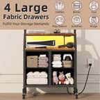 GYIIYUO Rolling TV Stand with Mount & 4 Fabric Drawers for 32-75 inch TVs | Holds up to 145 lbs with lockable rolling wheels, built-in 2 AC outlets and USB charging, great for apartments and bedrooms