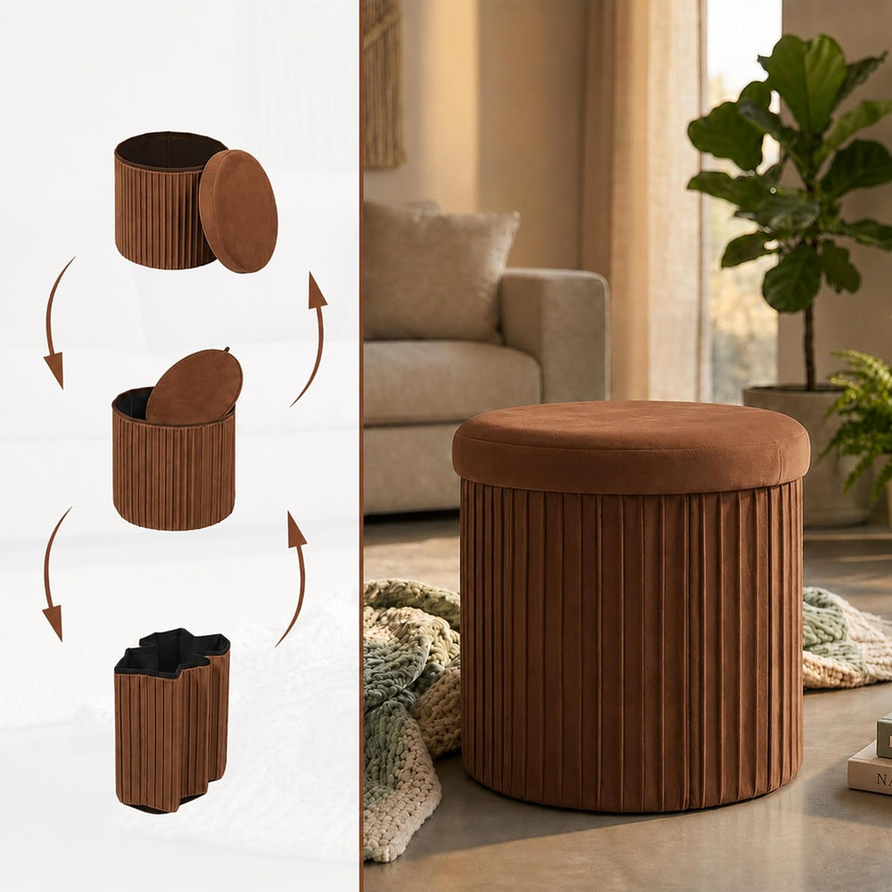Relaxdays Velvet Stool with Storage Space, Padded, Foldable, H x D: 38 x 38 c...