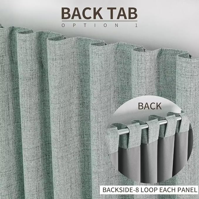 Joydeco Natural Linen Curtains 120 inch Length 2 Panels Set Burg 100% Blackout Patio Door Curtain Room Darkening Sliding Door Curtains Thermal Insulated Back tab Rod Pocket(105x120 inch, Sage Green)