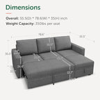 HONBAY Modular Sectional Sleeper Sofa with Pull Out Bed, L Shaped Couch with Storage Seat, Modular Sectional Couches for Living Room - Dark Grey