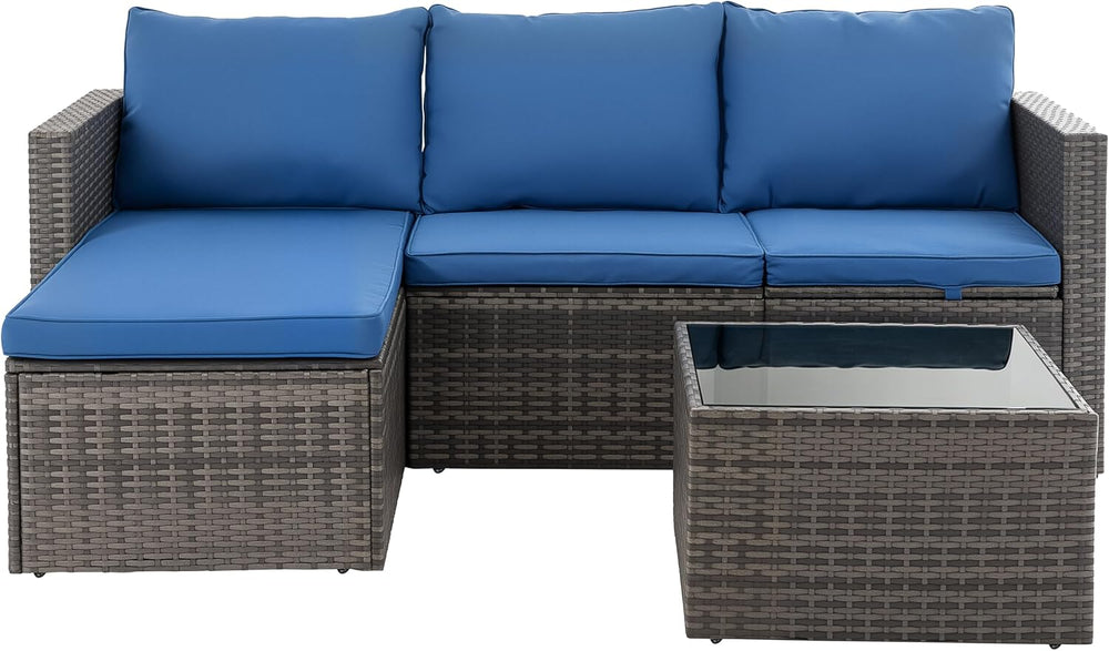 Shintenchi 4 Pieces Patio Furniture Set, 2-in-1 Convertible Sectional Sofa &a...
