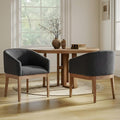 Mid-Century Modern Charcoal Dining Chairs Set of 2, Linen Upholstered Kitchen Dining Room Chairs with Wood Legs, Curved Backrest Armchairs, Charcoal