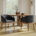 Mid-Century Modern Charcoal Dining Chairs Set of 2, Linen Upholstered Kitchen Dining Room Chairs with Wood Legs, Curved Backrest Armchairs, Charcoal
