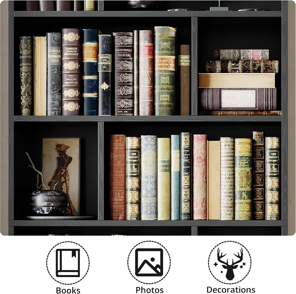 IRONCK 4-Tier Bookcase with Doors, Tall Storage Bookshelf, Black