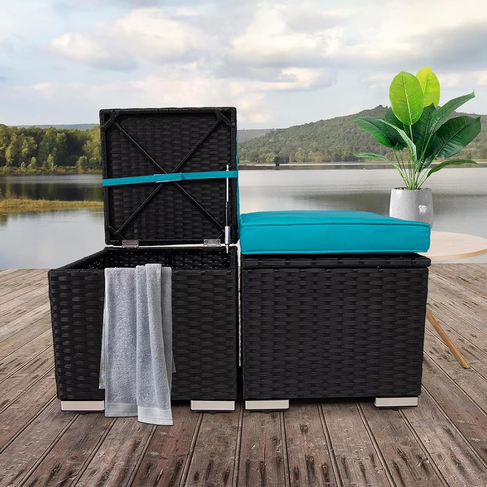 2 Wicker Ottomans, Multipurpose Outdoor Patio Ottoman Furniture, Additional S...