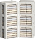 FHSQX 6 Pack Clothes Storage Bins,Ivory White, 16.5x12.2x12.2inch (40L) | ‎Portable, Large Clear Window, Stackable, Durable Handles, Foldable