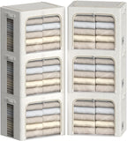 FHSQX 6 Pack Clothes Storage Bins,Ivory White, 16.5x12.2x12.2inch (40L) | ‎Portable, Large Clear Window, Stackable, Durable Handles, Foldable
