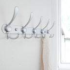Dseap Coat Rack Wall Mounted - 5 Tri Hooks, Heavy Duty, Stainless Steel, Metal Coat Hook Rail for Coat Hat Towel Purse Robes Mudroom Bathroom Entryway (Silver, Pack of 2)