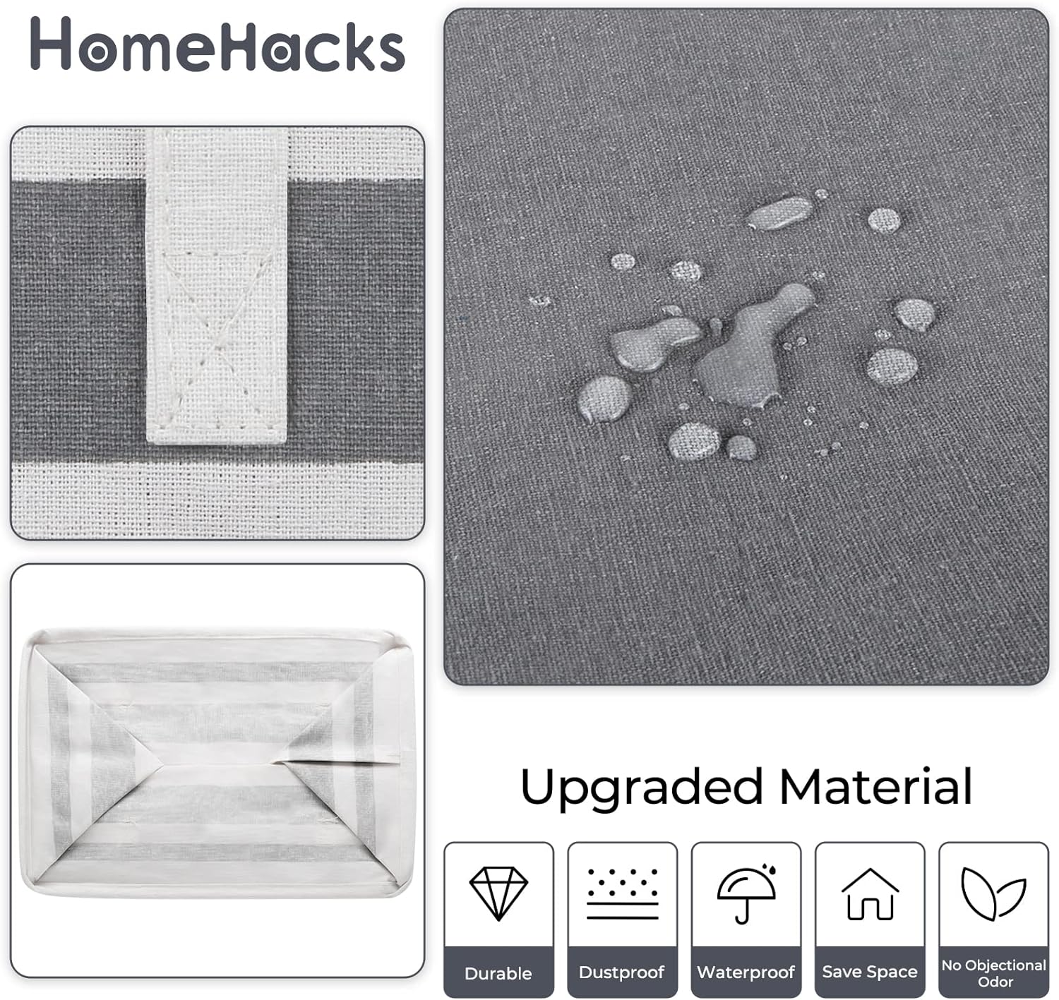 HomeHacks 2 Pack Large Laundry Baskets, Waterproof, Freestanding Laundry Hampers, Collapsible Clothes Hamper with Reinforced Handles in Laundry Room, College Dorm, Bathroom, Bedroom (Grey, 75Lx2)