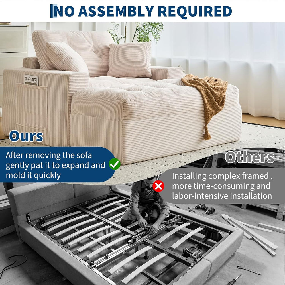 IDEALHOUSE 63" Oversized Chaise Lounge with Side Pockets for Living Room