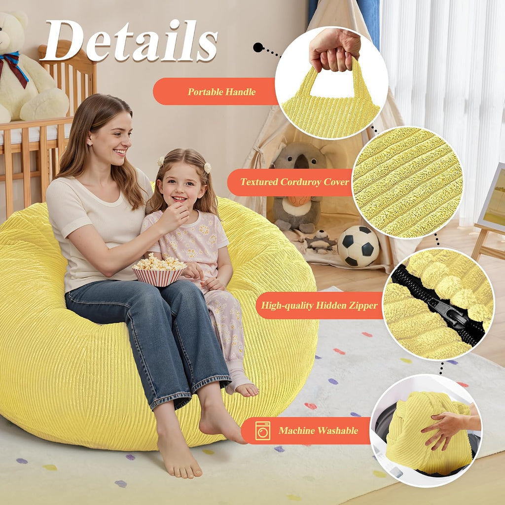 3FT Bean Bag Chairs Teardrop Bean Bag Chair for Adults Beanbag Chair with Memory Foam Filled Machine Washable Cover for Living Room, Bedroom