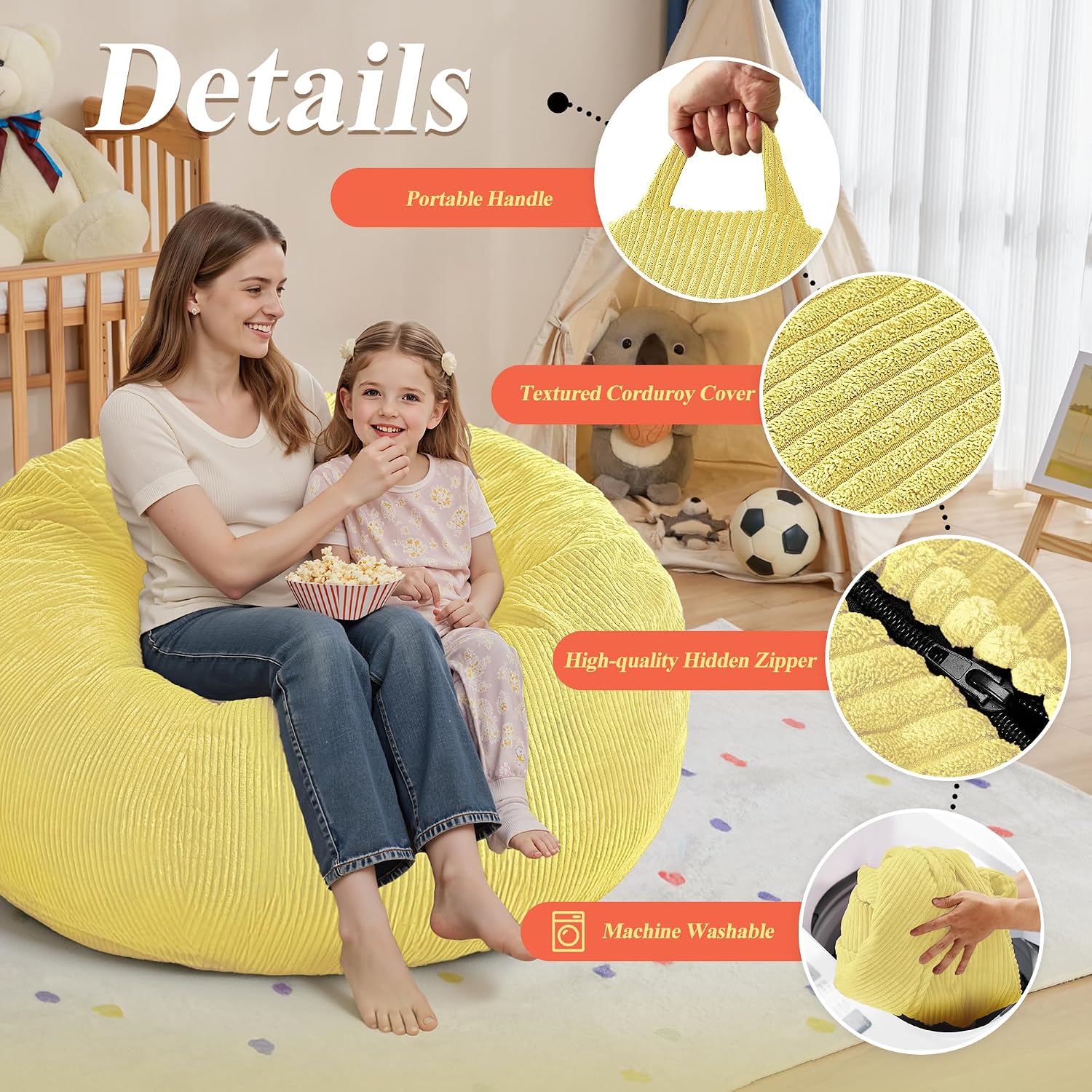 3FT Bean Bag Chairs Teardrop Bean Bag Chair for Adults Beanbag Chair with Memory Foam Filled Machine Washable Cover for Living Room, Bedroom
