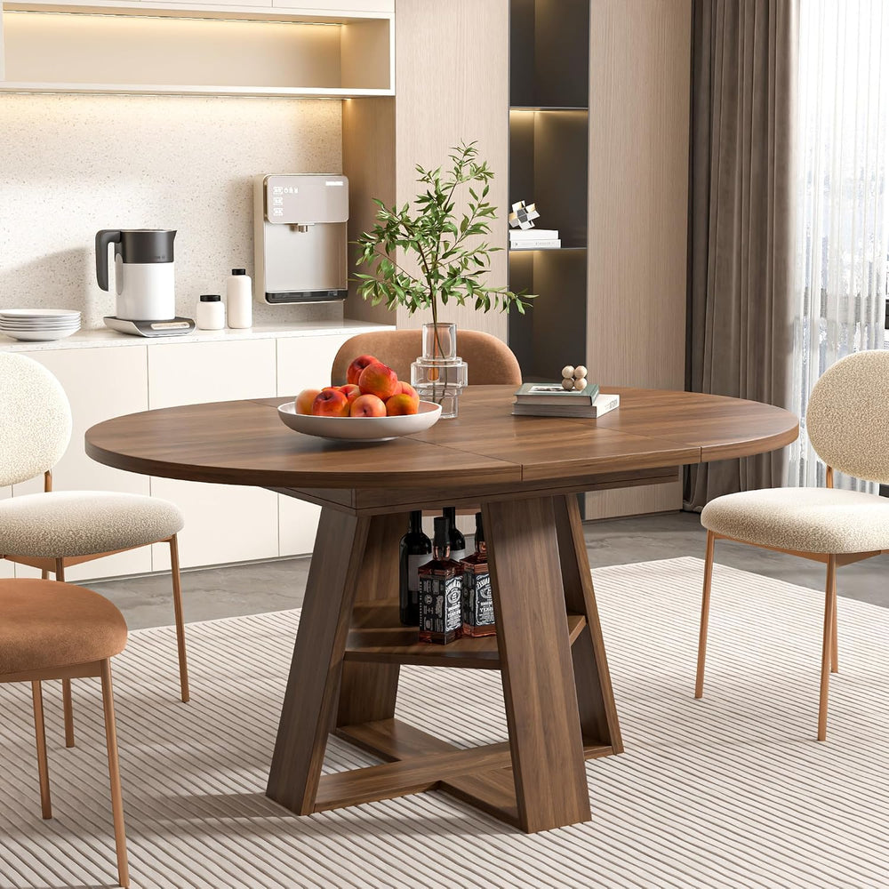 43.3"-59" Extendable Round Oval Dining Table for 4-8 with Storage S...