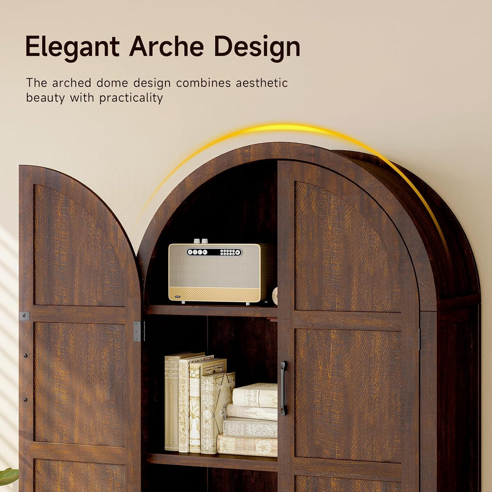 ONBRILL 71" Tall Wooden Arched Cabinet, 5-Tier Arched Kitchen Pantry Cab...