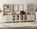 WAMPAT TV Stand with Bookshelves for TVs up to 75", Farmhouse Wall Unit Entertainment Center with Doors & Drawer, Media Console Table for Living Room & Bedroom & Home Theater, Rustic White