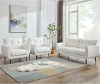 TYBOATLE Sofa Couch 61" Small Loveseat Couches for Living Room Leather Couch Mid Century Modern Tufted Mini Sofa Comfy Office 2 Seat Settee Love Seat for Small Spaces Bedroom (3, White)