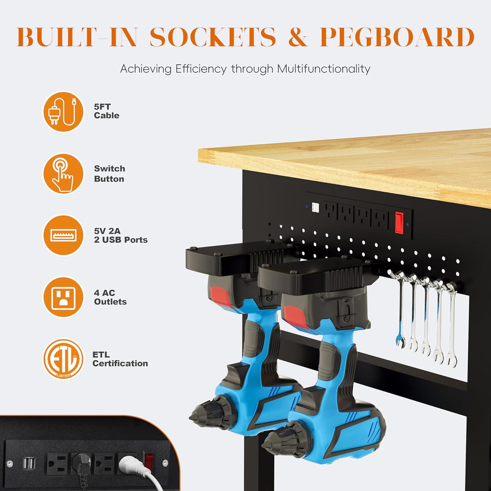 Betterhood 60" Adjustable Workbench on Wheels, 2000 LBS Heavy Duty Work ...
