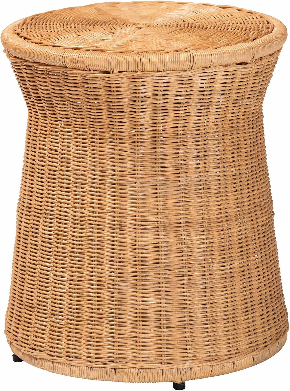 Bali & pari Caroline Round Natural Rattan End Table – Handwoven Wicker Dr...