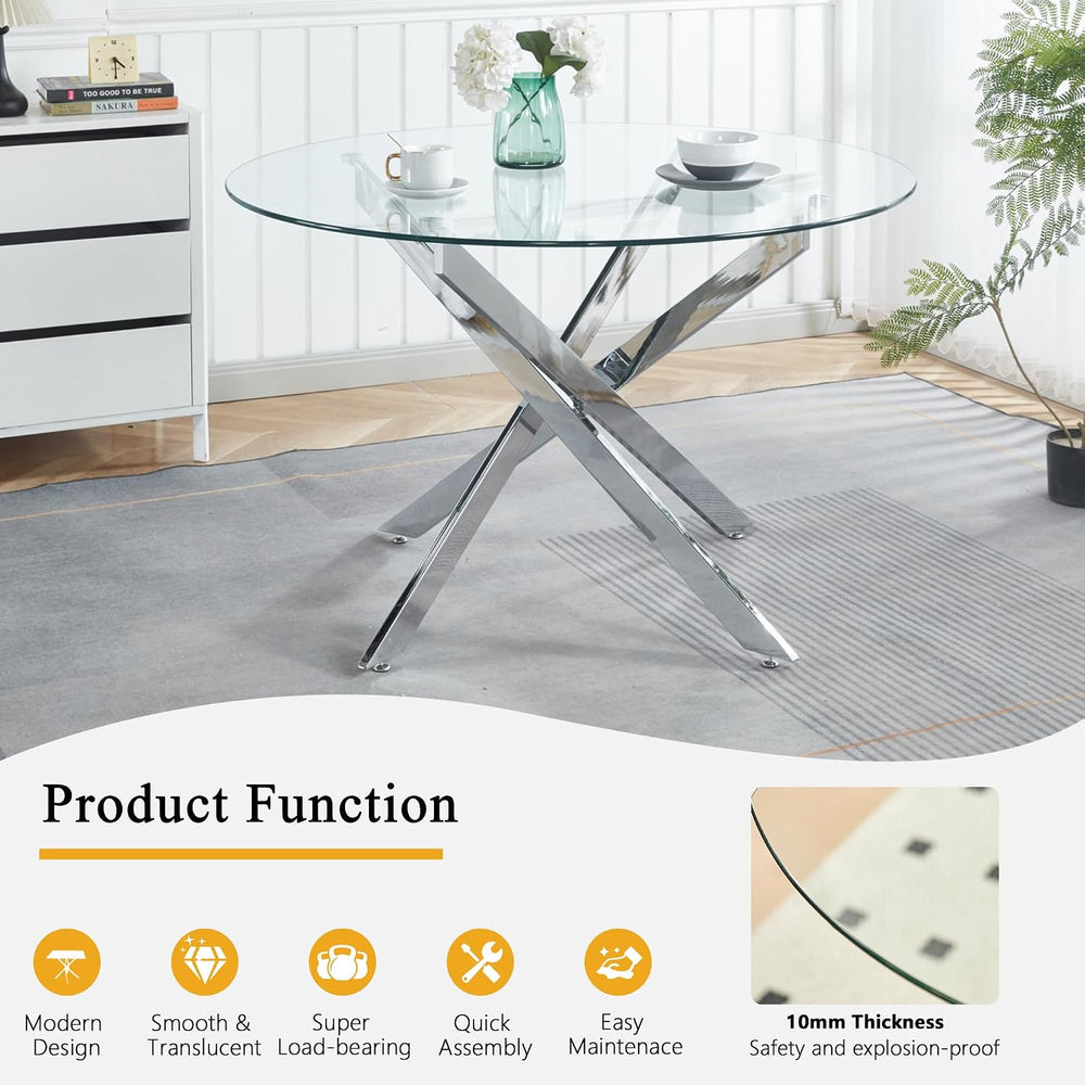 Round Glass Dining Table Set for 4, Small Kitchen Table Set for 4, 47" R...