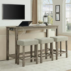 Ball & Cast 4 Piece Kitchen Dining Room Table and Chairs Set, Farmhouse Wooden Counter Height Bar-Sets w/USB Ports & Power Outlet & 3pcs Stools, 59" Sofa-Table Barstool w/Charging Station, Brown