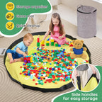 Toy Storage Organizer for Playroom, 13"W x16.5"H Foldable Bin with Play Mat & Zipper - Large Capacity Organizer for Scattered Building Blocks & Stuffed Animals