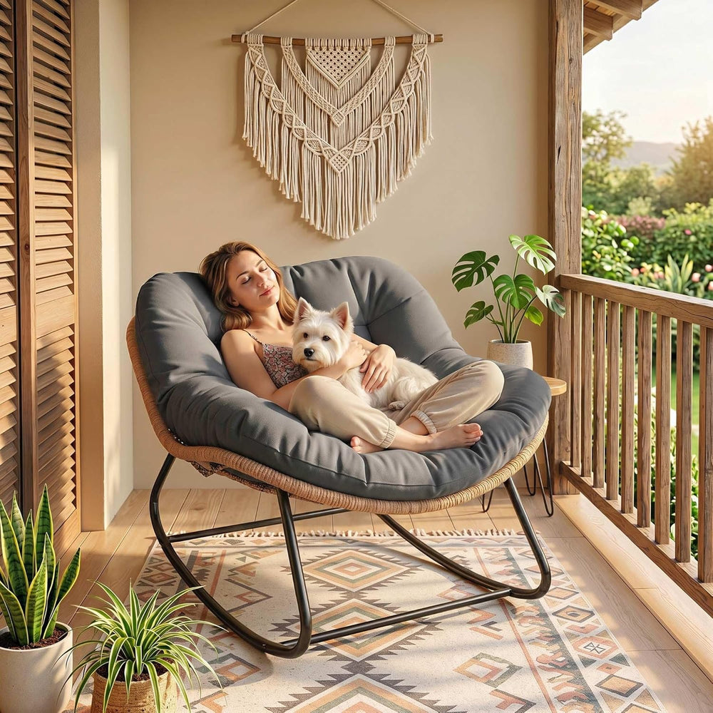 Outsunny Papasan Rocking Chair, Wicker Oversized Indoor Outdoor Rocking Papas...