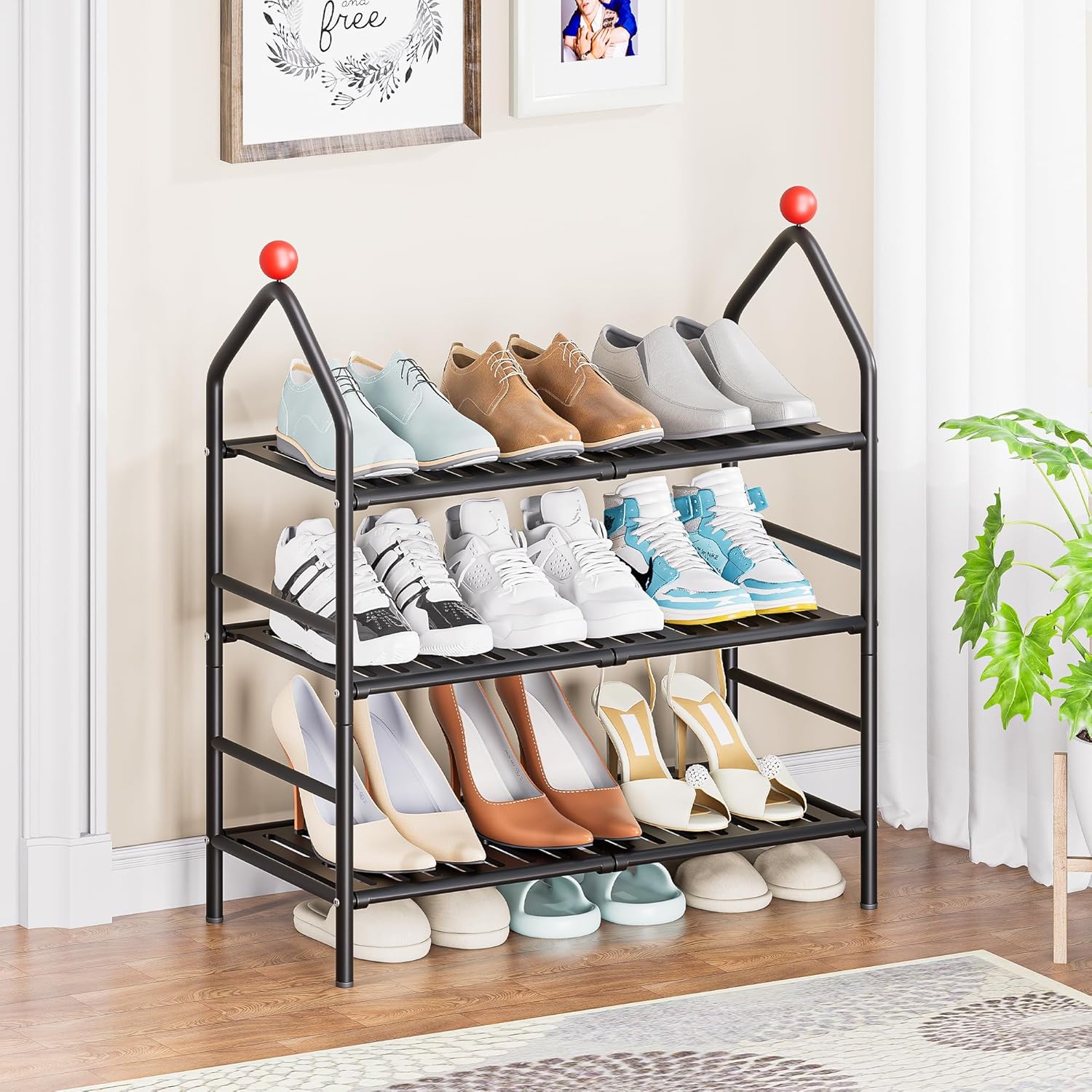 Shoe Rack, 3-Tier Shoe Organizer, Metal Storage Shelf, Shoe Rack for Closet, Free Standing Shoe Racks for Entryway, Garage & Doorway, Sturdy Shoe Shelves, Black