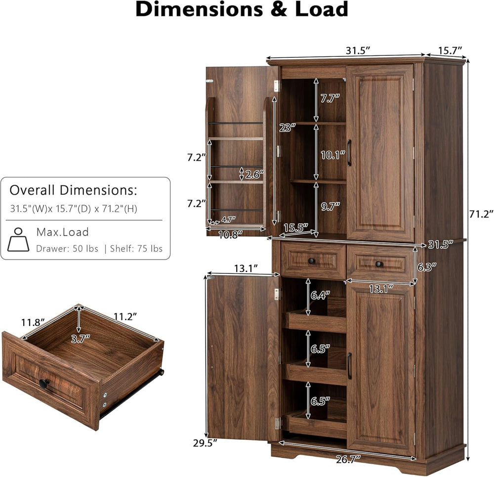 Ball & Cast 71" Farmhouse Kitchen Pantry Cabinet with 3 Pull-Out Org...