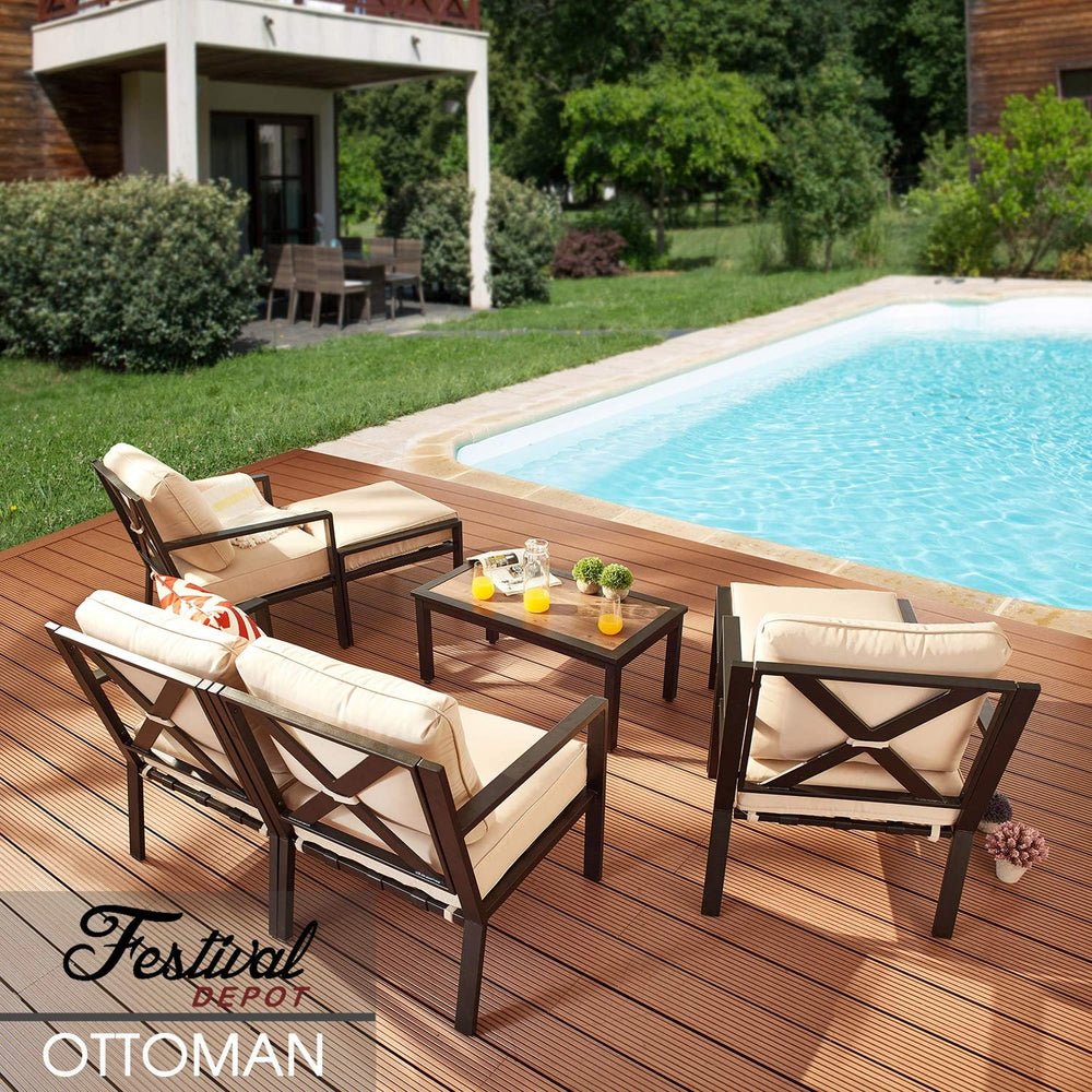Festival Depot Dining Outdoor Patio Bistro Furniture Ottoman Footstool with S...