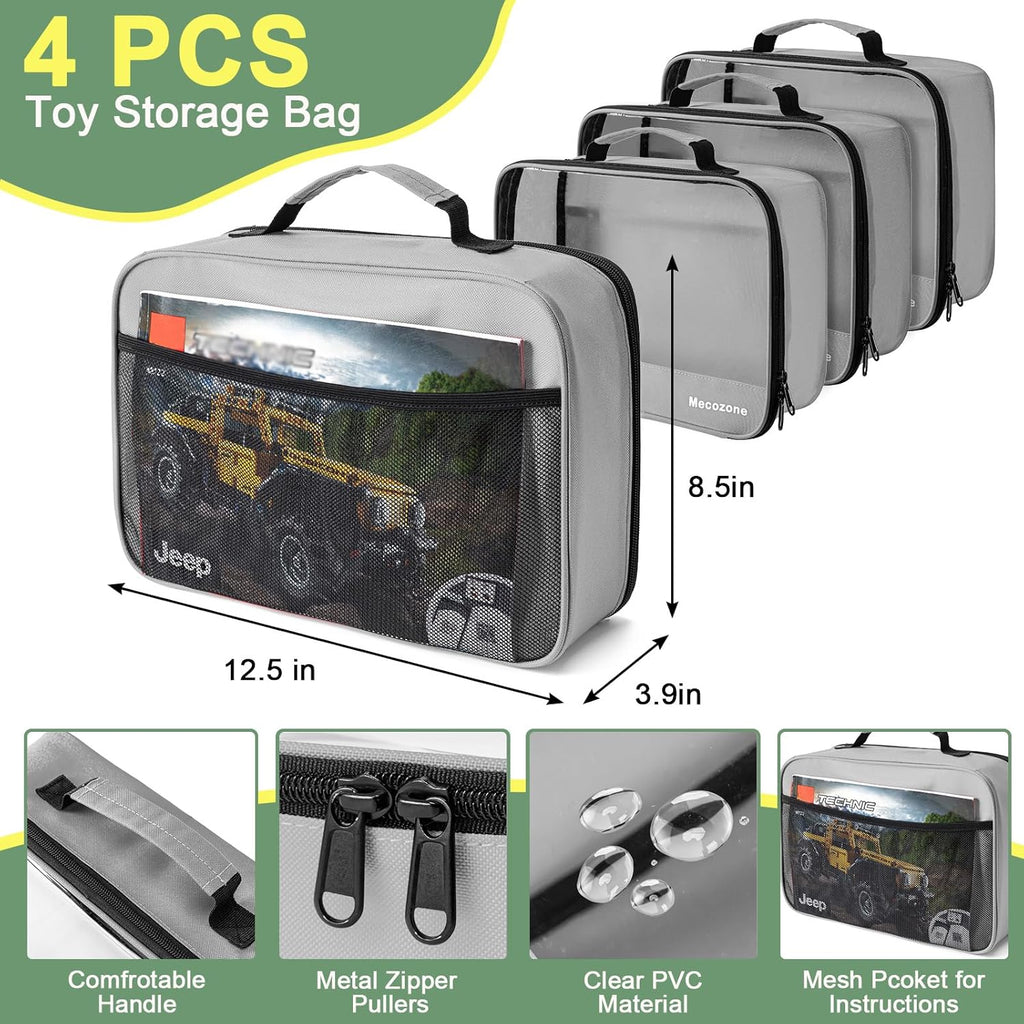 4 PCS Toys Storage Bag, Classic Bricks Building Set Storage Bag, Travel Case for Building Toys, Puzzles, Grey