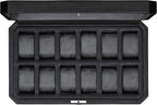 ROTHWELL 12 Slot Leather Watch Box for Men - Luxury Case Display Jewelry Organizer with Microsuede Liner - Travel Jewelry Case for Mens Accessories, Travel Organizer (Black & Grey)