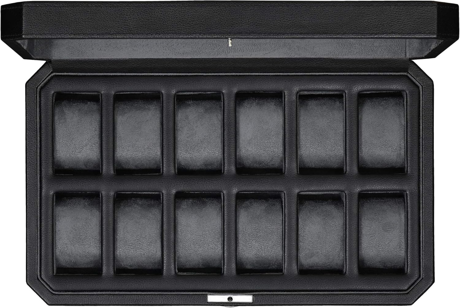 ROTHWELL 12 Slot Leather Watch Box for Men - Luxury Case Display Jewelry Organizer with Microsuede Liner - Travel Jewelry Case for Mens Accessories, Travel Organizer (Black & Grey)