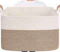 Goodpick 105L Extra Large Cotton Rope Blanket Basket, White & Light Brown | 25 x 16 x 16 in, Reinforced Handles, Living Room, Bedroom & Nursery Organization, Blankets, Toys, Clothes & Pillows Storage