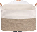 Goodpick 105L Extra Large Cotton Rope Blanket Basket, White & Light Brown | 25 x 16 x 16 in, Reinforced Handles, Living Room, Bedroom & Nursery Organization, Blankets, Toys, Clothes & Pillows Storage