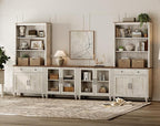 WAMPAT TV Stand with Bookshelves for TVs up to 75", Farmhouse Wall Unit Entertainment Center with Doors & Drawer, Media Console Table for Living Room & Bedroom & Home Theater, Rustic White