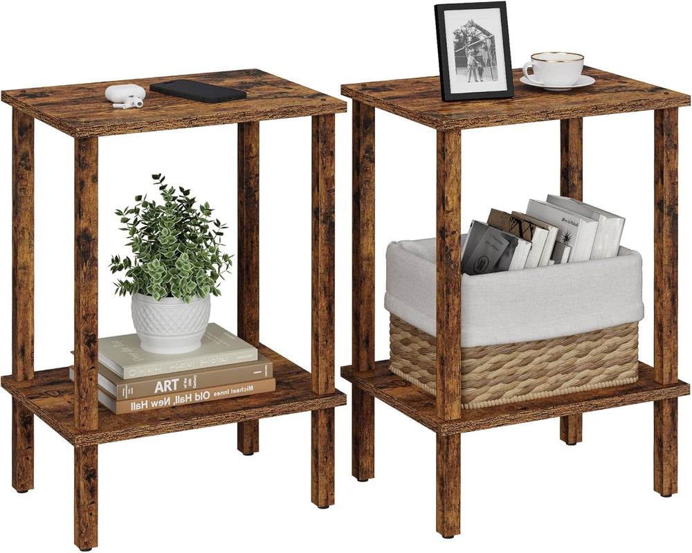 TUTOTAK End Table, Set of 2, Side Table, Nightstand, 2-Tier Storage Shelf, So...