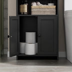 Homhedy Small Bathroom Storage Cabinet, Freestanding Toilet Paper Storage with 2 Doors and Shelves, Bathroom Organizers and Storage for Small Spaces, Laundry Room, 7.9" D x 14.6" W x 31" H, Black