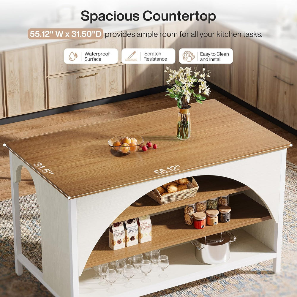 Tribesigns Kitchen Island with 3 Storage Shelves, 55" W Kitchen Shelf wi...