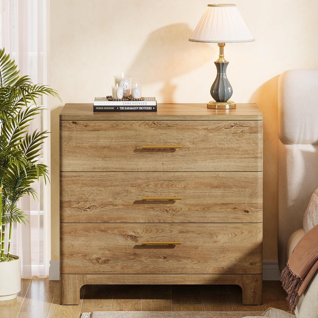 Tribesigns Extra Large Three Drawers Nightstands Set of 2, 31.5" Wooden Rustic Brown Bedside Table with Drawers Storage and Mental Handles for Bedroom, Easy Assembly (2)