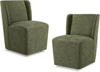Upholstered Dining Chair with Casters Wingback Modern Side Armless Deskchair with Rollers for Diningroom Bedroom Livingroom Reading Room,Green,2 Box