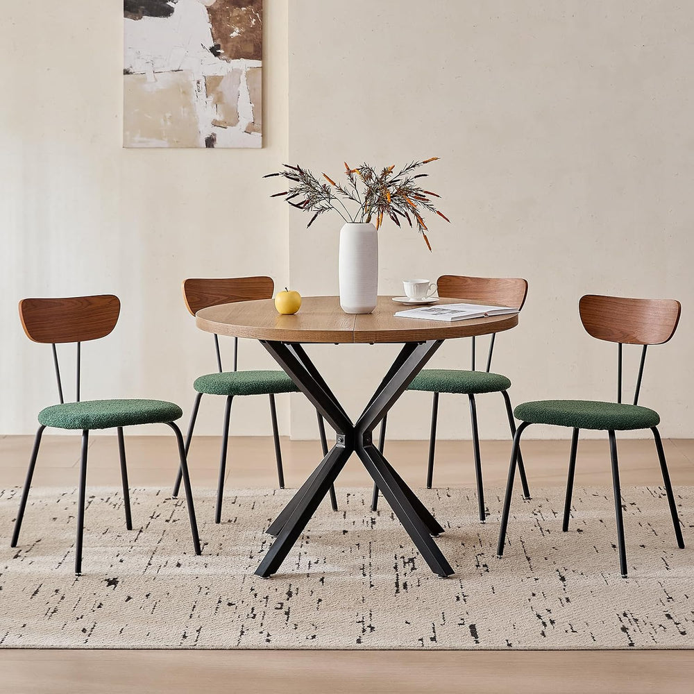 39" Brown Round Dining Table Set for 4 Green Chair
