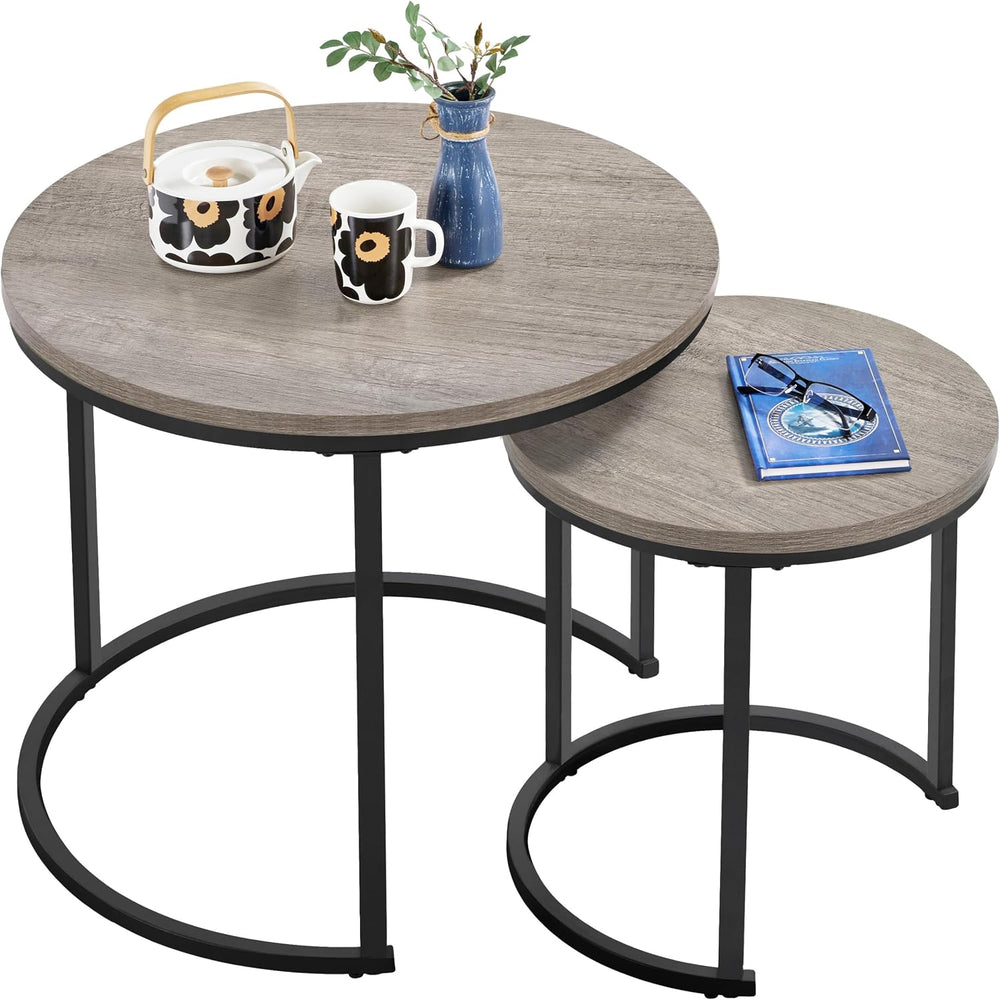 Topeakmart Nesting Side Tables Set of 2, Modern Round End Tables, Gray | Nest...