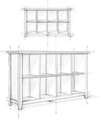 SIMPLIHOME Acadian Console Table - 57 Inch Wide Solid Wood 8-Cube Storage Sofa Table in Distressed Grey, Transitional Storage Unit for Living Room or Bedroom with Grooved Side Panels and Tapered Legs