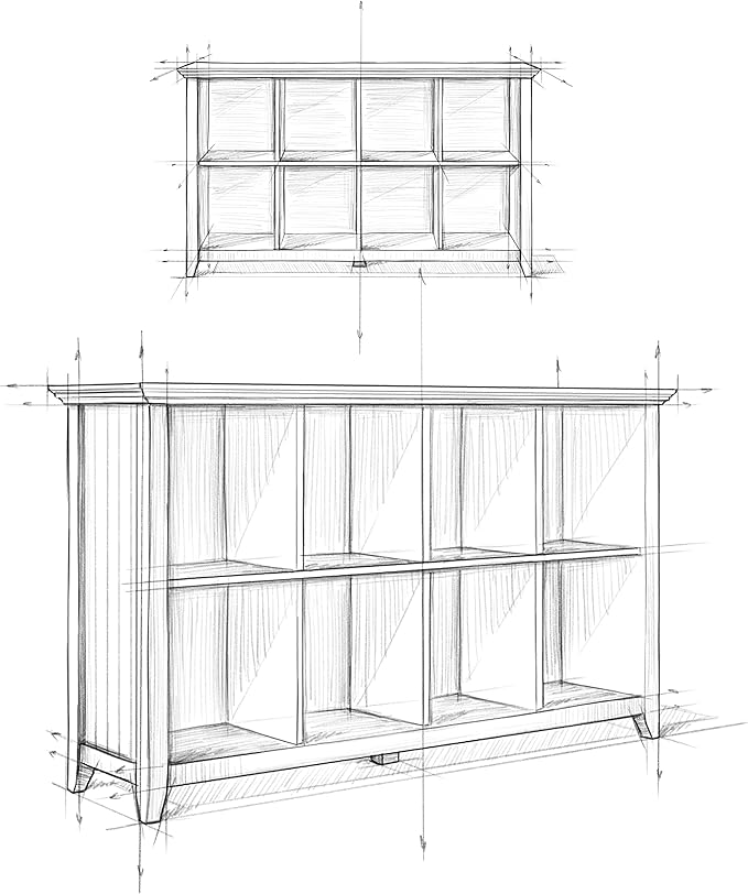 SIMPLIHOME Acadian Console Table - 57 Inch Wide Solid Wood 8-Cube Storage Sofa Table in Distressed Grey, Transitional Storage Unit for Living Room or Bedroom with Grooved Side Panels and Tapered Legs