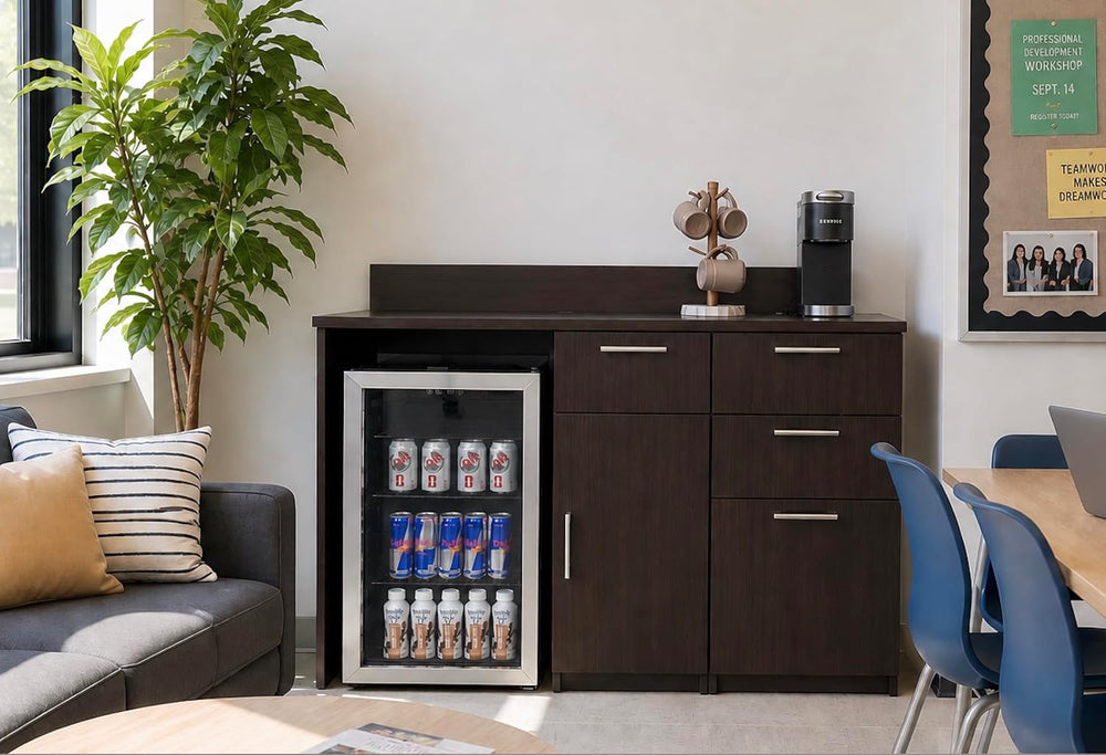 BREAKtime Mini Fridge and Drawer Storage Cabinet for Office Breakroom, Commer...
