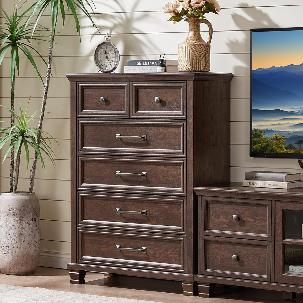 SAVOR LIFE Farmhouse Bedroom Dresser and Nightstand Set of 4, 6 Drawer Tall &...